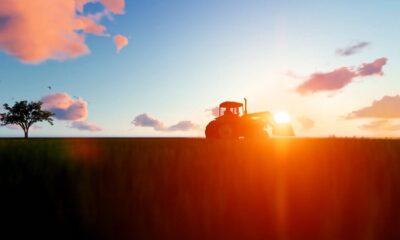 Traktor bei Sonnenuntergang