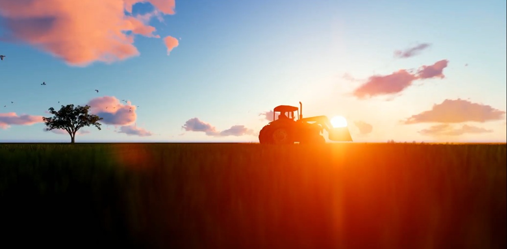 Traktor bei Sonnenuntergang